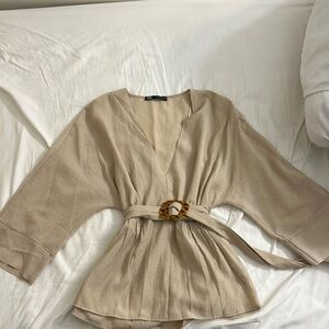Beige belted Zara top